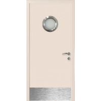 Двери Капель Classic ПВХ моноколор RAL9001 кремовый с иллюминатором и отбойной пластиной